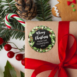 Bloemen Rode bessen groen krans vrolijk kerstfeest Ronde Sticker