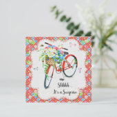  Bloemen & Rode Fietsverrassing Verjaardagsfeest Kaart (Staand voorkant)