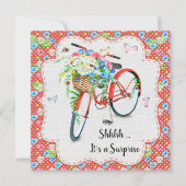  Bloemen & Rode Fietsverrassing Verjaardagsfeest Kaart (Voorkant)