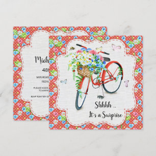 Bloemen & Rode Fietsverrassing Verjaardagsfeest Kaart