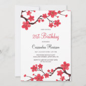 Bloemen Rode Kersenbloesem Sakura 21e verjaardag Kaart (Voorkant)