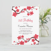 Bloemen Rode Kersenbloesem Sakura 21e verjaardag Kaart (Staand voorkant)