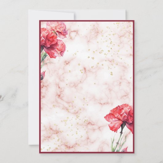 Bloemen Rode Marmeren Script Overlay bruiloft uitn Kaart (Achterkant)