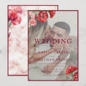Bloemen Rode Marmeren Script Overlay bruiloft uitn Kaart (Voorkant / Achterkant)