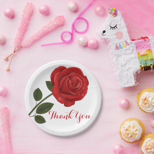 Bloemen Rode Roos Bloem Dank u - Huwelijksfeest Papieren Bordje (Feest)