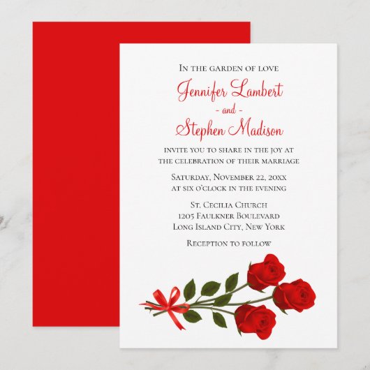 Bloemen Rode Roos Bloemen Huwelijksuitnodiging Kaart (Voorkant / Achterkant)