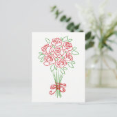 Bloemen Rode Roos & Groene Bloemen - Love Wedding Briefkaart (Staand voorkant)
