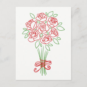 Bloemen Rode Roos & Groene Bloemen - Love Wedding Briefkaart
