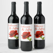 Bloemen Rode Rose Bloem Gepersonaliseerde Bruiloft Wijn Etiket (Flessen)