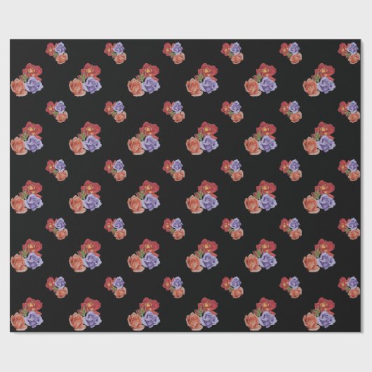  bloemen rode rozen en bloesems met roos bloem cadeaupapier (Vlak)