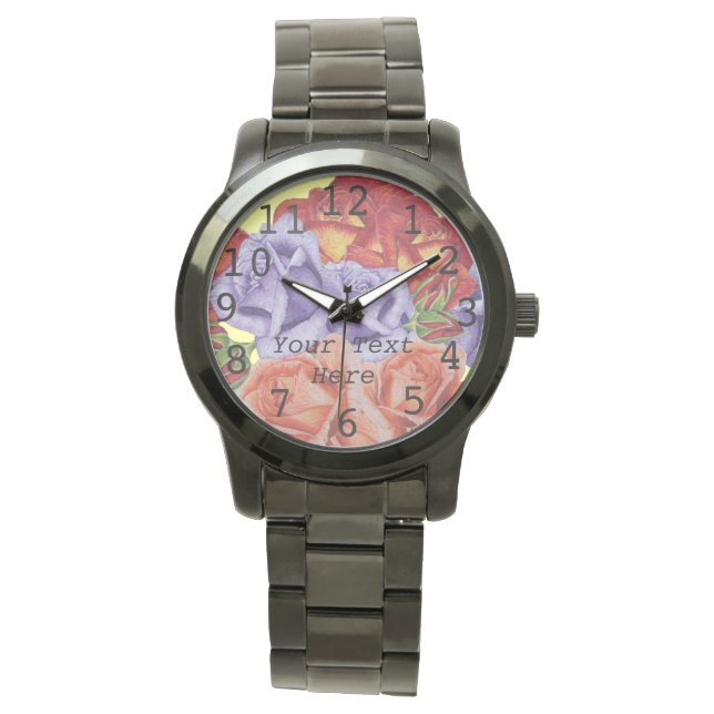  bloemen rode rozen en bloesems met roos bloem horloge (Voorkant)