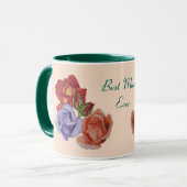  bloemen rode rozen en bloesems met roos bloem mok (Voorkant links)