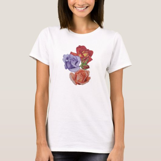  bloemen rode rozen en bloesems met roos bloem t-shirt (Voorkant)