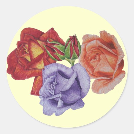 bloemen rode rozen en rozen bloemen bloemen ronde sticker (Voorkant)