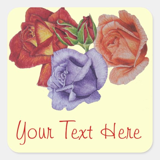 bloemen rode rozen en rozen bloemen bloemen vierkante sticker (Voorkant)