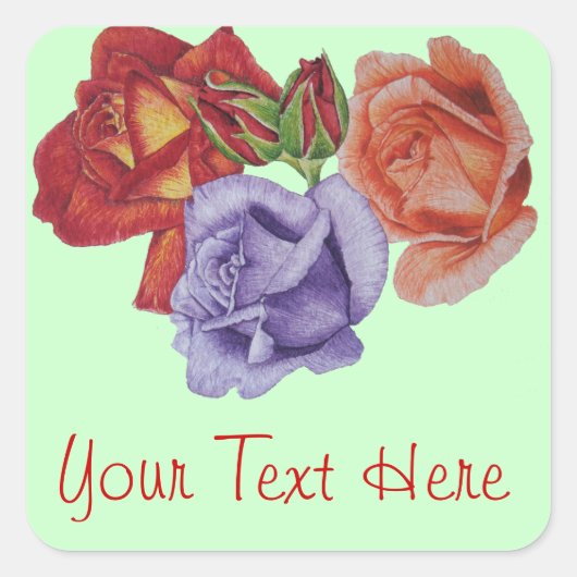 bloemen rode rozen en rozen bloemen bloemen vierkante sticker (Voorkant)