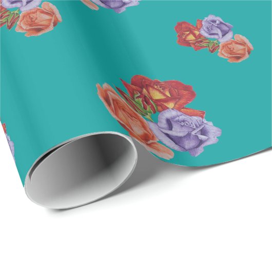 bloemen rode rozen en rozen buisjes bloem cadeaupapier (Rol Hoek)