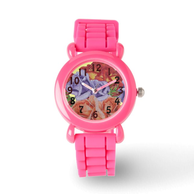 bloemen rode rozen en rozen buisjes bloem horloge (Voorkant)