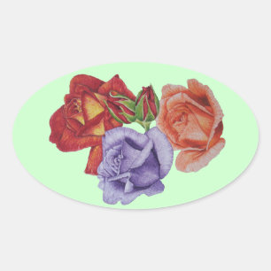 bloemen rode rozen en rozen buisjes bloem ovale sticker