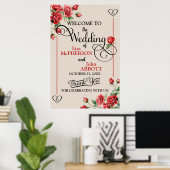 Bloemen Rode Rozen Huwelijk Welkomstbord Poster (Thuiskantoor)