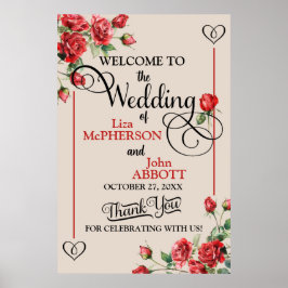  Bloemen Rode Rozen Huwelijk Welkomstbord Poster