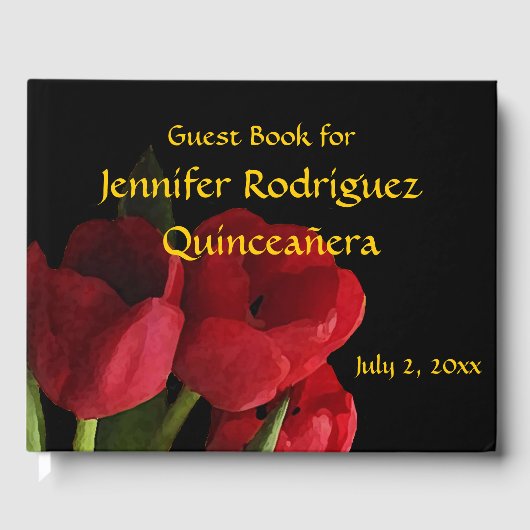 Bloemen Rode Tulp Bloemen Quinceañera Gastboek Gastenboek (Voorkant)