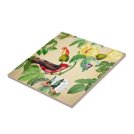  Bloemen Rode Vogel Backsplash Tegeltje (Zijkant)