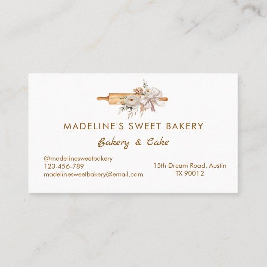 Bloemen Rolling Pin Bakery Flat Loyalty Kaart (Achterkant)