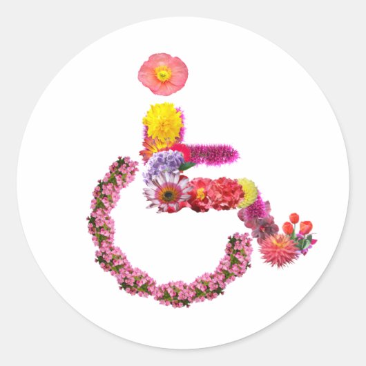 Bloemen Rolstoel Ronde Sticker (Voorkant)