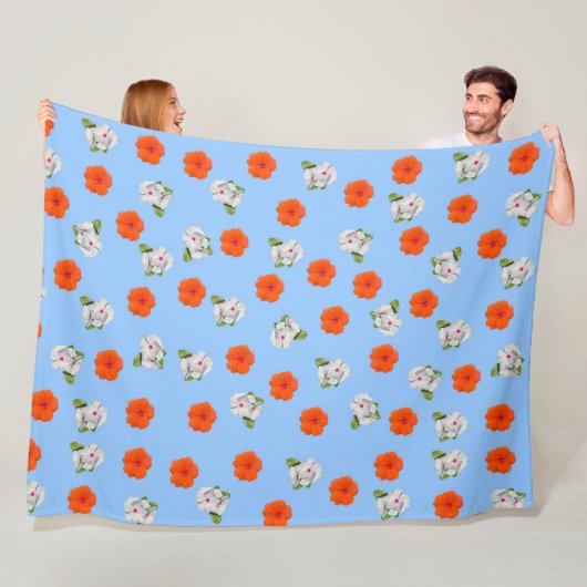 Bloemen Romance (blauwe achtergrond) Fleece Deken (In situ)