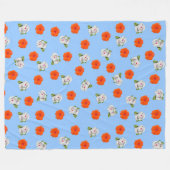 Bloemen Romance (blauwe achtergrond) Fleece Deken (Voorkant (Horizontaal))