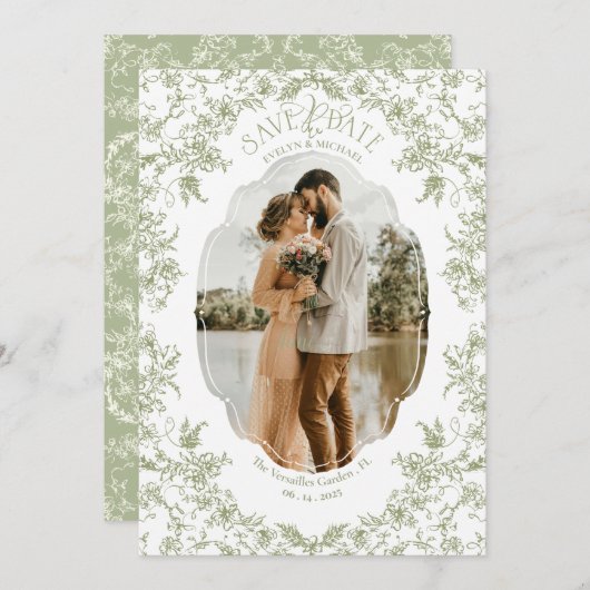 Bloemen Romance Chinoiserie Classic Love Eucalyptu Save The Date (Voorkant / Achterkant)