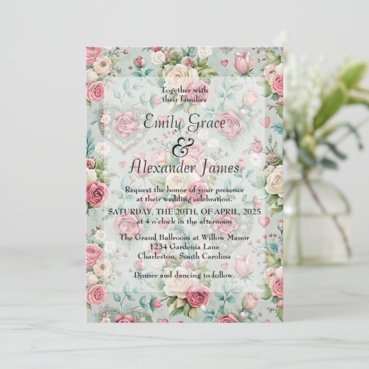 Bloemen Romance Kaart (Staand voorkant)