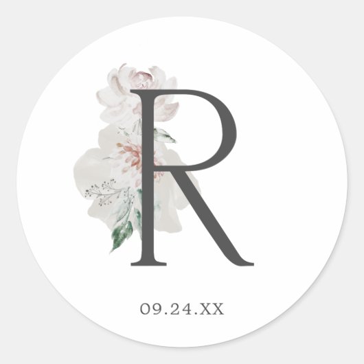 Bloemen Romance Letter R Monogram Envelop Afdichti Ronde Sticker (Voorkant)