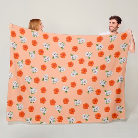 Bloemen Romance (perzik achtergrond) Fleece Deken (In situ)