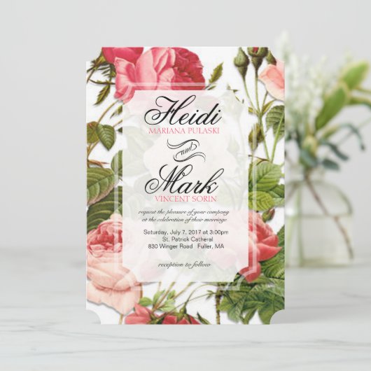  Bloemen Romance Roze Rozen bruiloft Kaart (Staand voorkant)