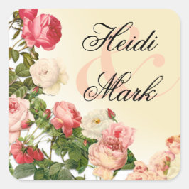  Bloemen Romance Roze Rozen | ivoor Vierkante Sticker