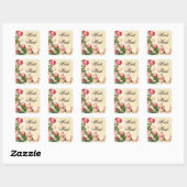  Bloemen Romance Roze Rozen | ivoor Vierkante Sticker (Vel)