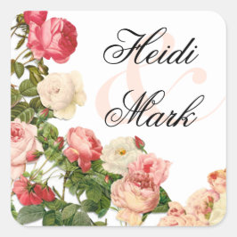  Bloemen Romance Roze Rozen | wit Vierkante Sticker
