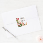  Bloemen Romance Roze Rozen | wit Vierkante Sticker (Envelop)