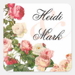 Bloemen Romance Roze Rozen | wit Vierkante Sticker