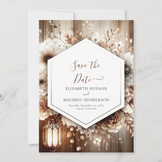 Bloemen romance rustieke bruiloft save the date (Voorkant)