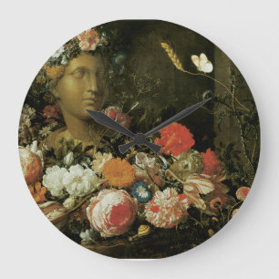 Bloemen rond een klassieke buis grote klok