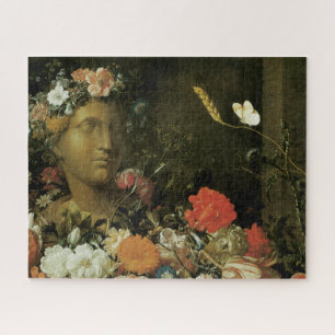 Bloemen rond een klassieke buste legpuzzel