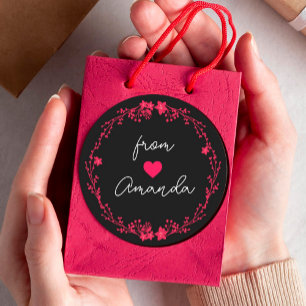Bloemen Rond Lijst Hart Aangepaste Naam Favor Ronde Sticker