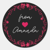 Bloemen Rond Lijst Hart Aangepaste Naam Favor Ronde Sticker (Voorkant)
