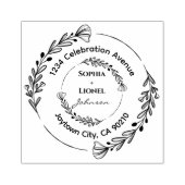 Bloemen Ronde Krans Bruiloft Retouradres Rubberstempel (Afrduk)