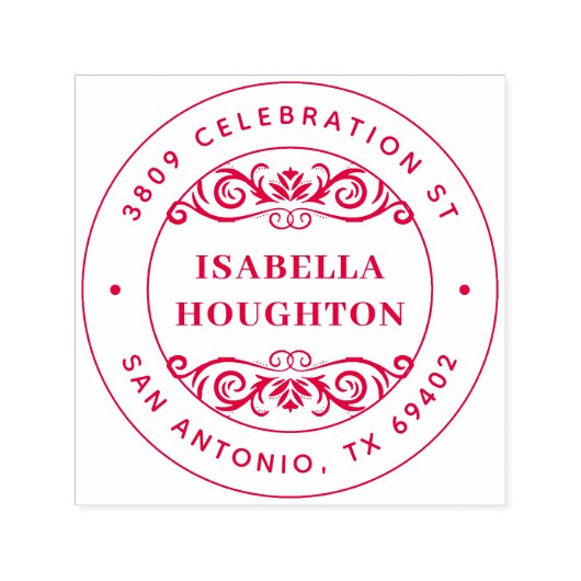 Bloemen Ronde Naam Retouradres Zelfinktende Stempel (Design)