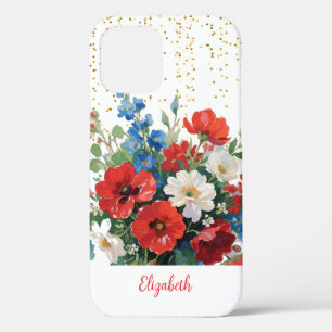Bloemen Rood Blauw Goud Glitter Wildflowers Case-Mate iPhone Case