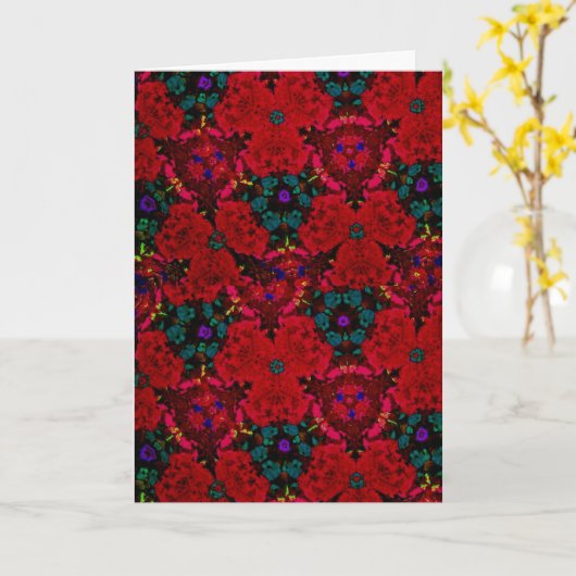Bloemen Rood & Blauw Kaleidoscoop Vriend Verjaarda Kaart (Gele Bloem)
